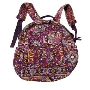 Vera Bradley Quilted Backpack Purple Floral Paisley Cotton Adjustable Straps E1